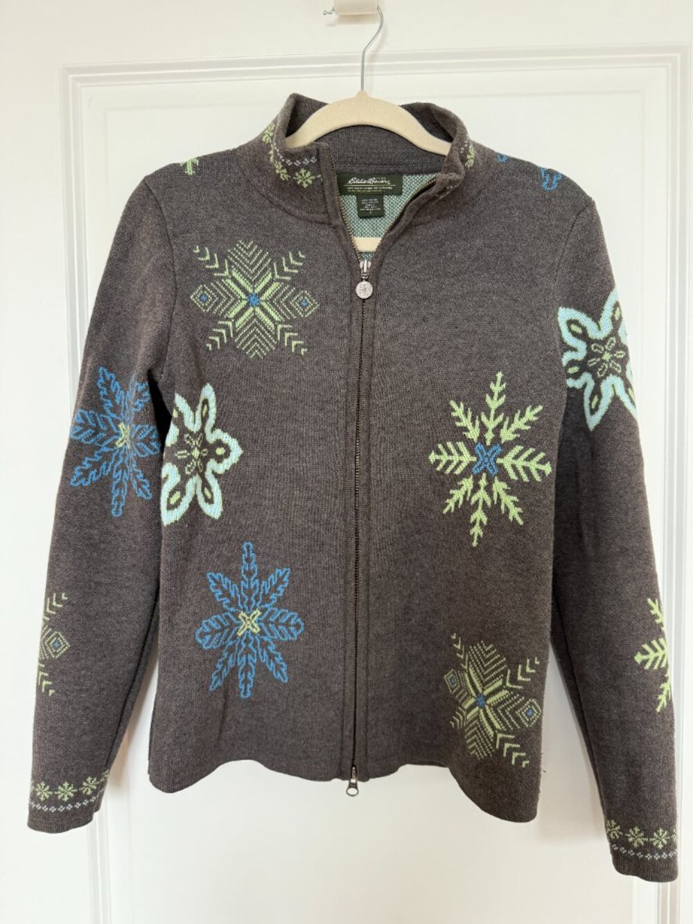 Vintage Eddie Bauer Snowflakes Winter Sweater Full Zip Jacket - Women's Small